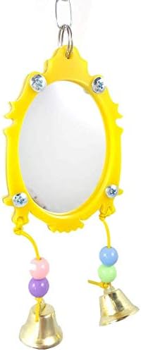 Bird Mirror Toy with Bell Swing Hanging Ringer Leather Mirror Toy Parrot Cage Accessories Decoration for Small and Medium Parakeet Cockatiel Finch Lovebird Conure Budgie Cockatoo African Grey (B)