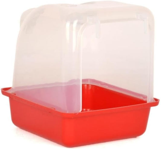 Red Large Bird Bath for Cage (Red) Cockatiel, Parrot, Lovebird, parrotlet Hanging Bird Bathtub Aviary, Cage Accessories 3 in 1 (Bath, Feeder, Nest)