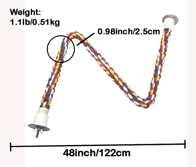 2pcs 48inch(122cm) Parrot Rope Perches,Bendable Climbing Standing Chew Cage Toys Heavyduty Made Bungee Toys for Large to Regular Size Birds