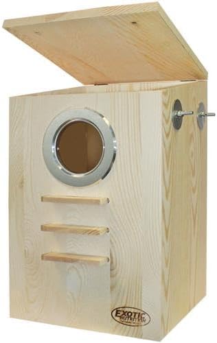 Squirrel Nest Box - Cage Attachment, Hinged Lid, Perching Ledge - for Squirrels, Sugar Glider, Rat, Finch, Parakeet, Lovebird, Canary, Cockatiel, Other Birds & Small Pets
