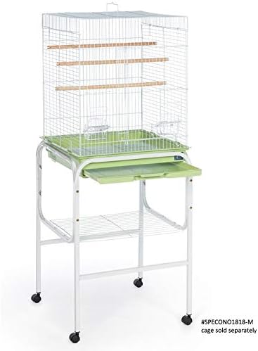 Prevue Pet Products Bird Cage Stand with Shelf - Small Metal Cage Stand with Rolling Wheels, Bird Stands for Inside, Mid‑Height Shelf for Cage Accessories, Toys, and Storage - White