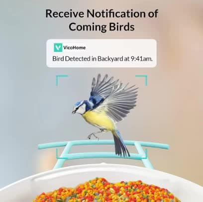 VicoHome N002 Bird Feeder with Camera - AI Bird Recognition, Solar Powered Outdoor Birdhouse Cam with Night Vision, Motion Alerts, App Control, Cloud & SD Storage, IP65 Waterproof, 2K HD Live View