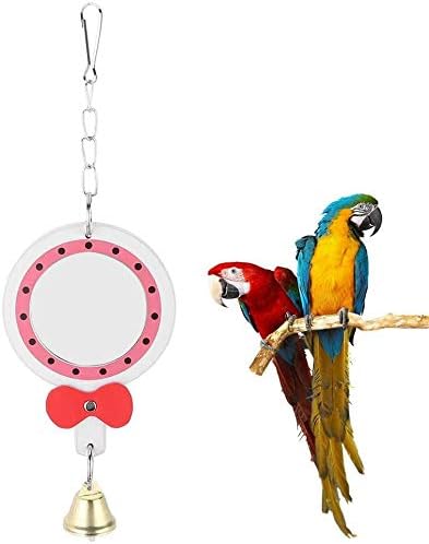 Bird Mirror Toy with Bell Swing Hanging Ringer Leather Mirror Toy Parrot Cage Accessories Decoration for Small and Medium Parakeet Cockatiel Finch Lovebird Conure Budgie Cockatoo African Grey (A)