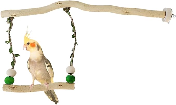 Bird Stand Swing Toys,Natural Wood Cage Accessories for Parakeets,Suitable for Budgerigar, Parakeet, Conure, Cockatiel, Mynah, Love Birds, Finches and Other Small Medium Parrot Birds(L)