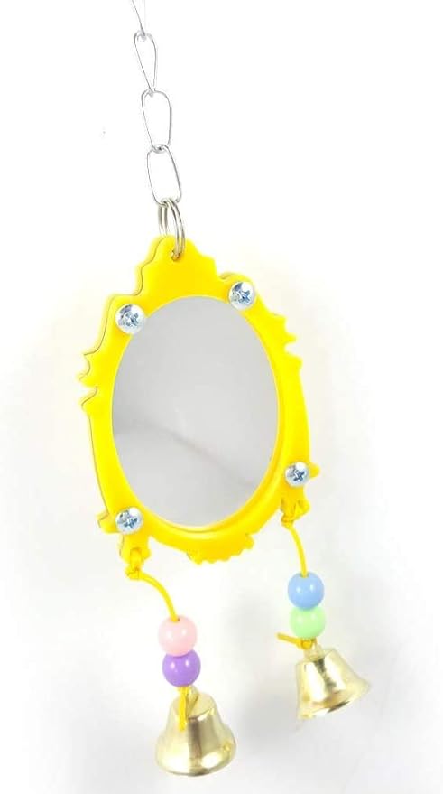 Bird Mirror Toy with Bell Swing Hanging Ringer Leather Mirror Toy Parrot Cage Accessories Decoration for Small and Medium Parakeet Cockatiel Finch Lovebird Conure Budgie Cockatoo African Grey (B)