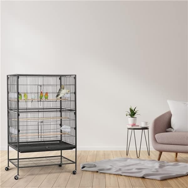 Aviary on Stand Large Bird Cage on Wheels Sturdy Metal Parrot Budgies 79 x 52 x 132 cm