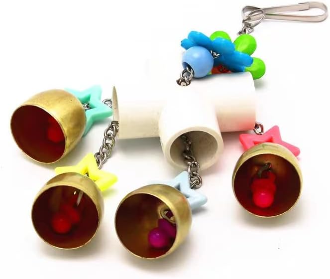 Bird Swing Bells Toy with Bell Chewing Hanging Ring Toy Cage Bite for Pet Budgie Parakeet Cockatiel Conure Macaw African Grey Eclectus Cockatoo Finches Lovebird Quaker Parrot Finch Canary