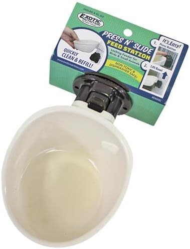 Press 'N' Slide Feed Station - Durable Mounted Food Bowl Dish - Sugar Gliders, Squirrels, Prairie Dogs, Degus, Marmosets, Parrots, Birds, Rats, Hamsters, Gerbils & Other Small Pets… (Without Dome)