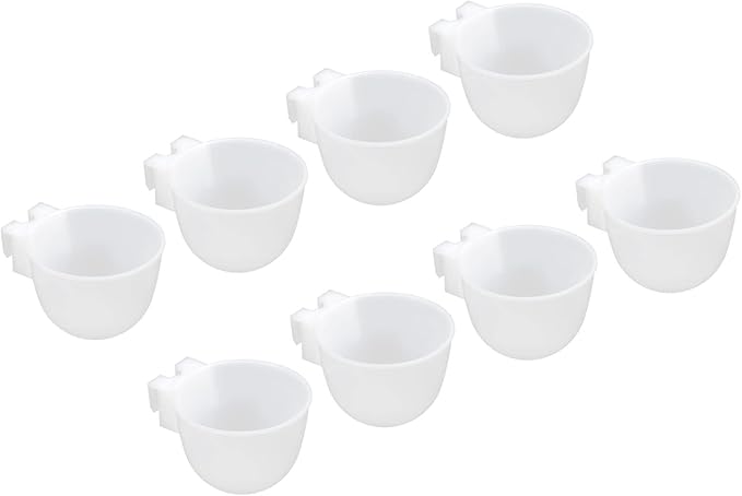 PATIKIL Mini Bird Feeder Cage Cups, 8 Pack Pigeon Water Bowl Round Feeding Sand Cup Hanging Container for Parrot Poultry, White