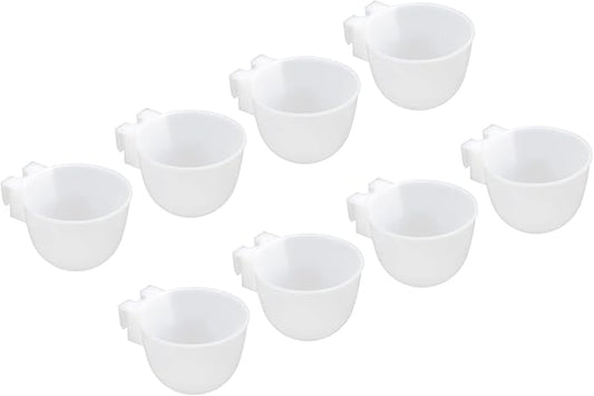 PATIKIL Mini Bird Feeder Cage Cups, 8 Pack Pigeon Water Bowl Round Feeding Sand Cup Hanging Container for Parrot Poultry, White