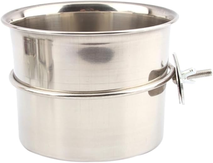 BESPORTBLE Stainless Steel Large Parrot Feeder Bowl Hanging Food and Water Container for Macaw Cage Accessories Easy to Clean Durable