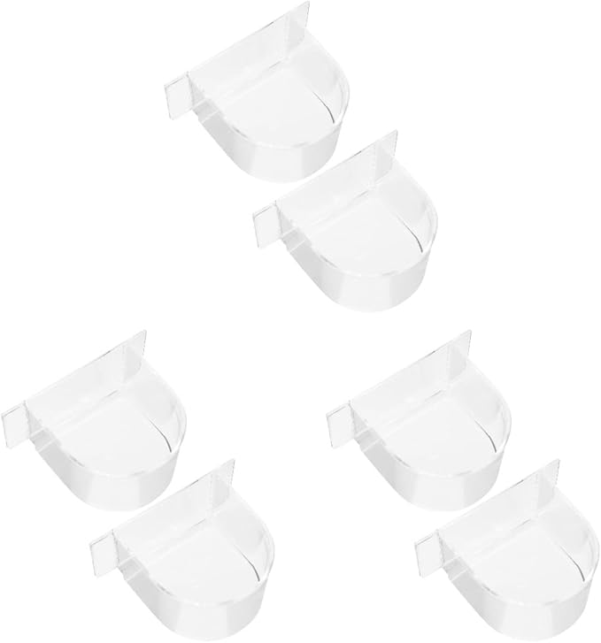 Ipetboom Bird Cage Feeding Containers: 6 pcs Clear Bird Food Trough and Water Feeder Cups - Thick Semicircle Food Box Accessories for Birds Pigeon Chicken, Transparent, 4X3.2X2in