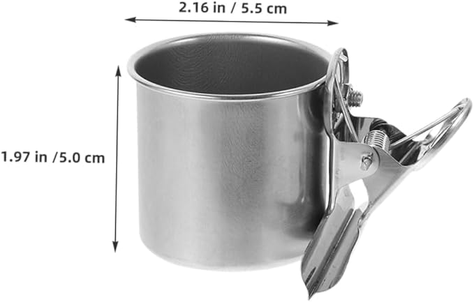 LIOOBO Parrot Feeder Cups with Clamp 4-Pack Stainless Steel Food and Water Bowls for Small Birds Including Parakeets Cockatiels and Lovebirds Cage Feeding