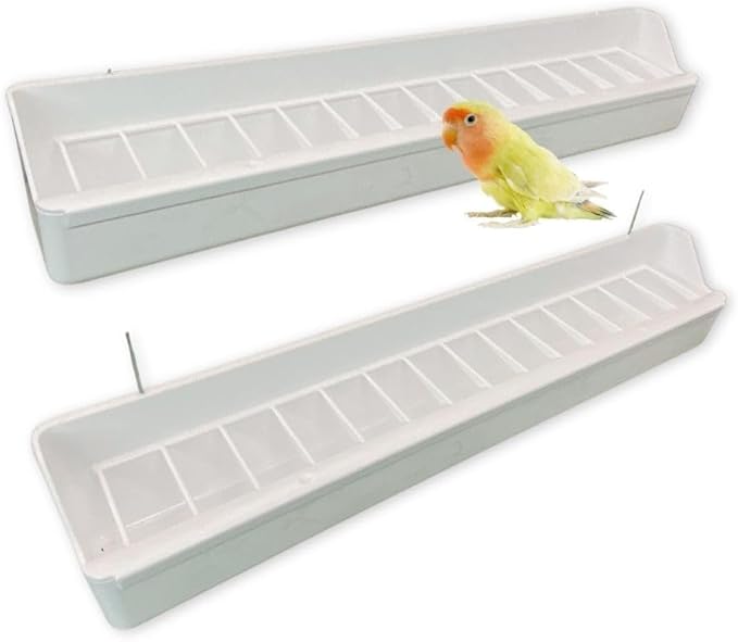 2GR White Bird Feeder with Removable Grill 2 Pack - Clean Feeding Solution for Cages and Aviaries with No Mess for Canaries, Lovebirds, Cockatiels, Parakeets and Small Parrots
