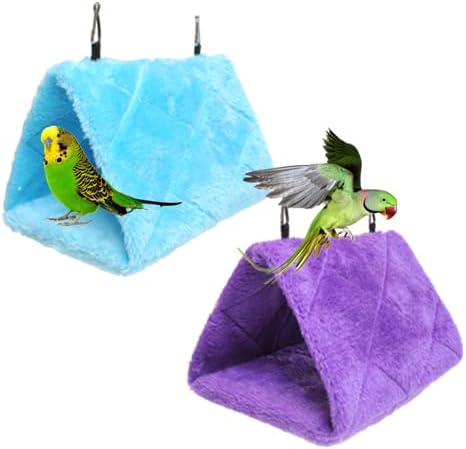 2 Pack Warm Bird Nest House Bed Hanging Hammock Plush Hanging Snuggle Cave Sleeping Bed Happy Hut for Parrot Parakeet Cockatiel Conure Cockatoo African Grey Macaw (Blue&Purple)