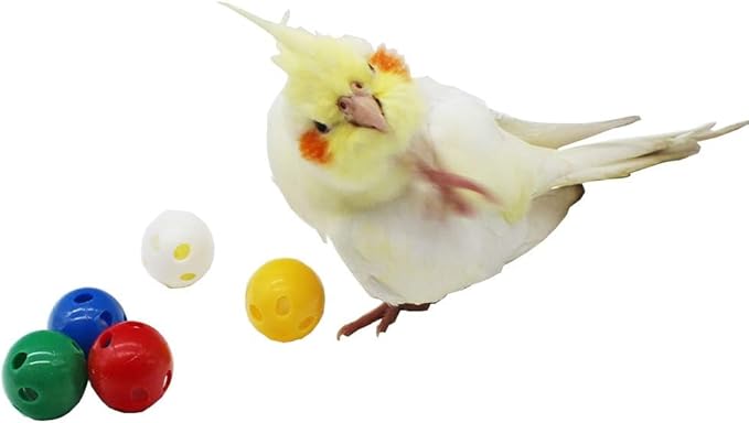 QBLEEV 5 Pack Bird Bell Balls Sets for Chewing Playing Training, Colorful Parrot Cage Treat Toy for Cockatiel Parakeet Conure Budgie, Small Pet Foot Talon Toy for Parrot Kitten Puppy, Random Color