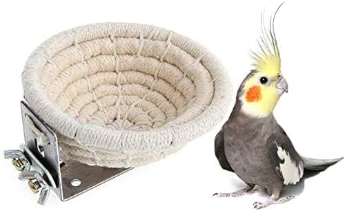 Bird Breeding Nest Bed Hut Toy with Warm Comfortable Mat Handmade Cotton Weave Hemp Rope Hatching Hut Cave Cage Accessories for Parakeet Conure Cockatiel Canary Finch Lovebird Budgie (A: COTTON)