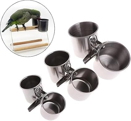 1Pc Silver Parrot Feeding Cups Hanging Pet Animal Stainless Steel Birdcage Bowls Bowls for Cage Parakeet Bird Cage Accessories Suitable Small and Medium Bird Pet Feeding and Watering Supplies