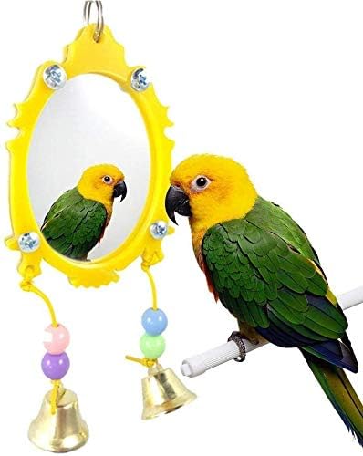 Bird Mirror Toy with Bell Swing Hanging Ringer Leather Mirror Toy Parrot Cage Accessories Decoration for Small and Medium Parakeet Cockatiel Finch Lovebird Conure Budgie Cockatoo African Grey (B)