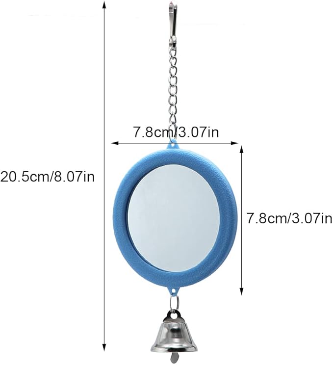 Litewoo 2-Piece Parrot Mirror Toy Hanging with Bells Pendant Bird Cage Accessories for Bird Parrot Budgie Parakeet Cockatiel Conure Lovebird Finch Canary Random Color （ 1pc Square +1pc Circle） …