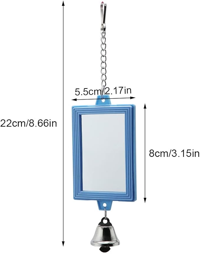 Litewoo 3-Piece Parrot Mirror Toys with Bell Pendant Toy for Bird Parakeet Cockatiel Budgie Conure（Square）