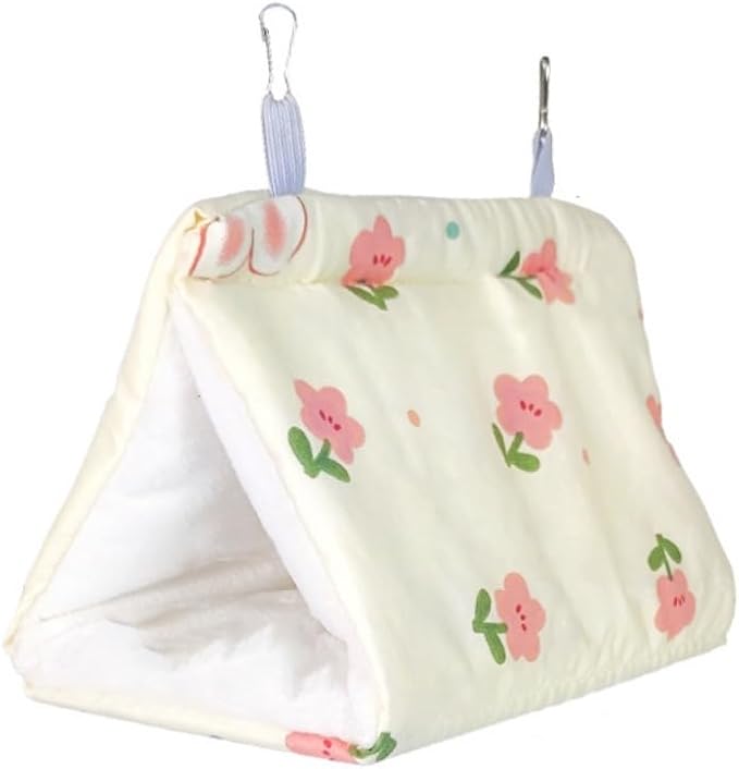 Warm Bird Nest House Bed Hanging Hammock Sleeping Bed Plush Hanging Snuggle Cave Hut for Pet Parrot Parakeet Cockatiel Conure Cockatoo(Beige)