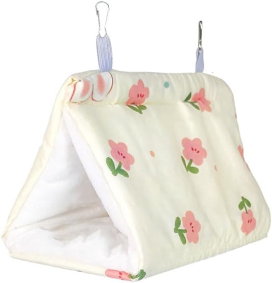 Warm Bird Nest House Bed Hanging Hammock Sleeping Bed Plush Hanging Snuggle Cave Hut for Pet Parrot Parakeet Cockatiel Conure Cockatoo(Beige)