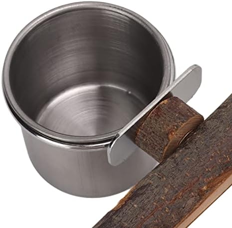 Stainless Steel Bird Feeding Bowl with Wooden Perch for Parakeets, Budgies, Lovebirds and Parrots
