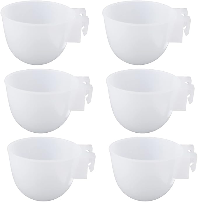 6 Pcs Mini Bird Food Bowl Feeder, Parrot Convenient Hanging Container, Plastic Pigeon Bird Cage Dish (White)