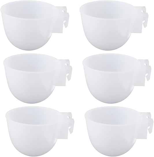 6 Pcs Mini Bird Food Bowl Feeder, Parrot Convenient Hanging Container, Plastic Pigeon Bird Cage Dish (White)