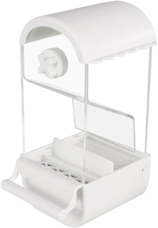Automatic Bird Feeder with Perch, No Mess Transparent Parrot Food Dispenser for Small Medium Birds Parrots, Finches, Lovebirds, Canaries