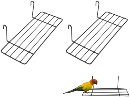 Balacoo 2 Pcs Iron Bird Perch Stand for Parrots: Black Metal Grid Birdcage Rack, Bird Perch for Parakeets, Cockatiels, Lovebirds - 9.84 X 5.90 X 5.51 Inch