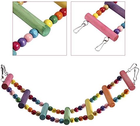 Wood Climbing Ladder Toy Colorful Wood Beads Climbing Ladder Toy Parakeet Swing Bird Toy with Hanging Hook