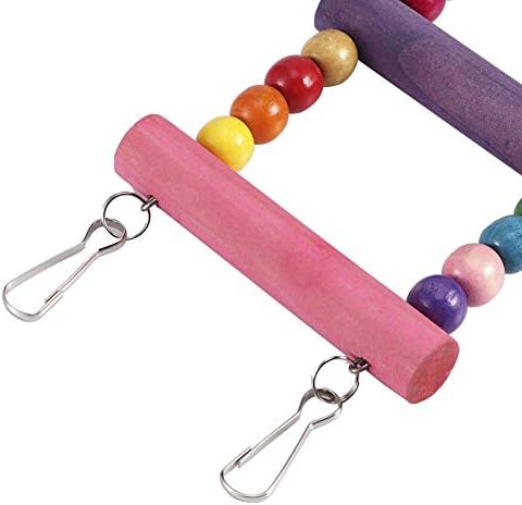 Wood Climbing Ladder Toy Colorful Wood Beads Climbing Ladder Toy Parakeet Swing Bird Toy with Hanging Hook