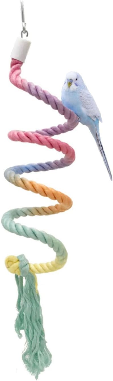 31.5" Bendable Bird Perch Cotton Rope Rainbow Bird Toy Twistable Ladder Swing Chewable Gym for Parakeets Cockatiels Conures Lovebirds
