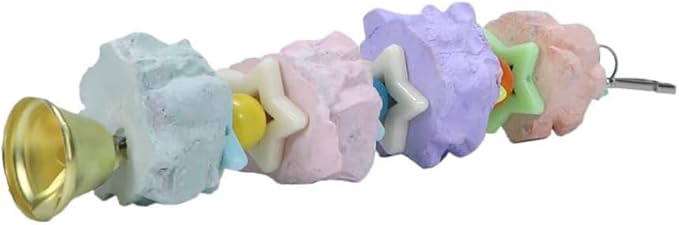 Litewoo Bird Beak Trim Colorful Calcium Stone Parrot Pet Chew Long String Cage Toy with Bell, Chinchilla Grinding Teeth Lava Block for Conure, Budgies, Parakeet, Hamster, Rabbit 2-Pcs