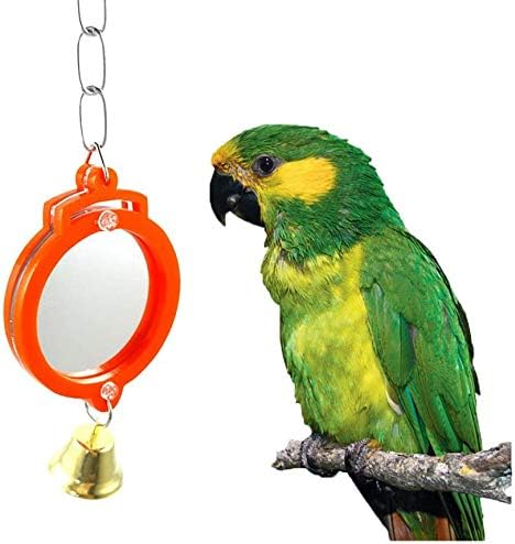 Bird Mirror Toy with Bell Swing Hanging Ringer Leather Mirror Toy Parrot Cage Accessories Decoration for Small and Medium Parakeet Cockatiel Finch Lovebird Conure Budgie Cockatoo African Grey (D)