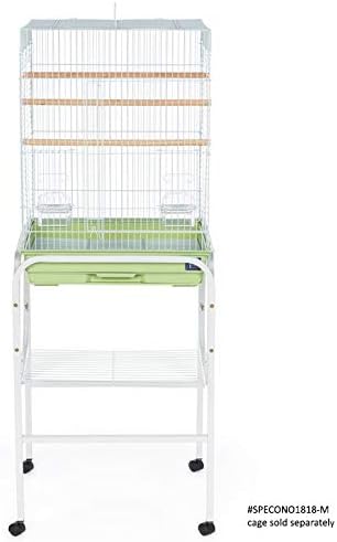 Prevue Pet Products Bird Cage Stand with Shelf - Small Metal Cage Stand with Rolling Wheels, Bird Stands for Inside, Mid‑Height Shelf for Cage Accessories, Toys, and Storage - White