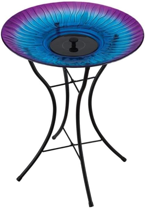 Regal Art & Gift 23" Bird Bath with Fountain - Durable Glass Bowl with Heavy-Duty Metal Stand, Easy to Fill, Ideal for Patio, Porch & Garden Décor - Purple