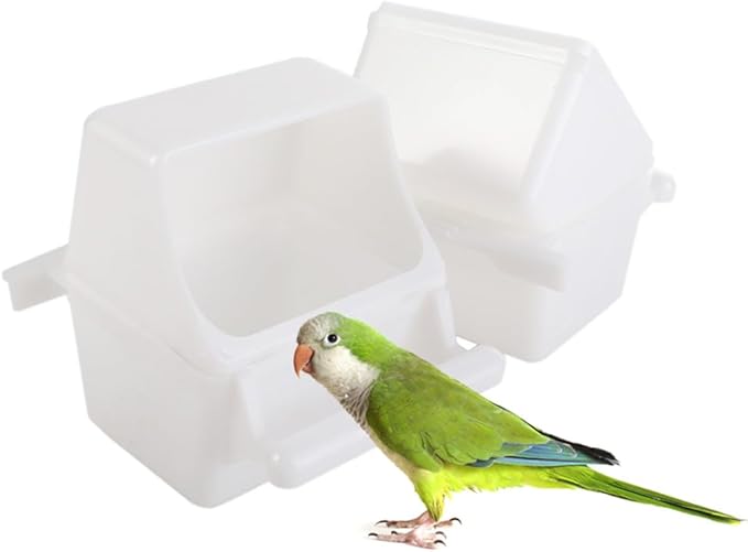 2Pcs Small Bird Slot Feeder No Mess Parakeet Cage Hanging Feeder Plastic Food & Water Dispenser Bowl