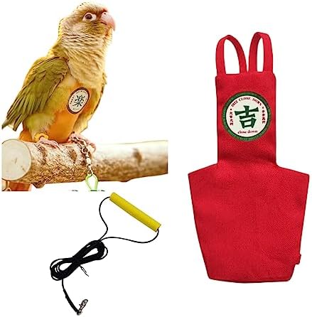 MANON ROSA Bird Diapers Leash Set Washable Reusable Handmade Flight Suit Waterproof Inner Layer - Protective Parrot Nappy Clothes Parakeets Macaws Budgies Canaries (Red4,African Grey Parrot)