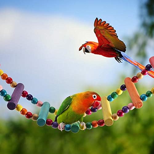 Wood Climbing Ladder Toy Colorful Wood Beads Climbing Ladder Toy Parakeet Swing Bird Toy with Hanging Hook