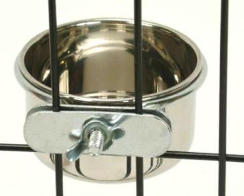 Mrli Pet Food & Water Bird Cup with Clamp Holder Stainless Steel Coop Cup Feeding Dish Feeder for All Bird Small Animal and Puppy Dog Cages 20 Oz