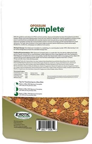 Exotic Nutrition Opossum Complete - Nutritionally Complete Healthy Pellet Diet - Food for Short-Tailed & Virginia Opossums (15 lb.)