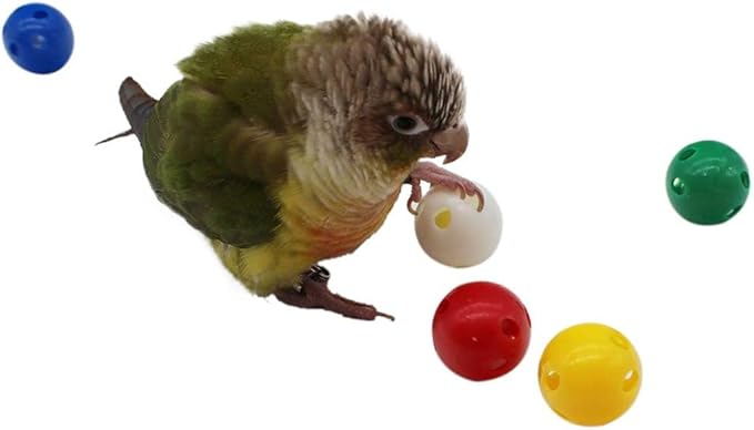 QBLEEV 5 Pack Bird Bell Balls Sets for Chewing Playing Training, Colorful Parrot Cage Treat Toy for Cockatiel Parakeet Conure Budgie, Small Pet Foot Talon Toy for Parrot Kitten Puppy, Random Color