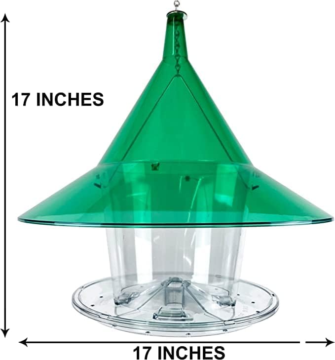 Sky Cafe - Squirrel Proof Bird Feeder for Outside - Large, 17 in. Diameter, 1.5 Gallon Birdseed Capacity - Made in USA (Emerald Green) - Free Squirrel Mug