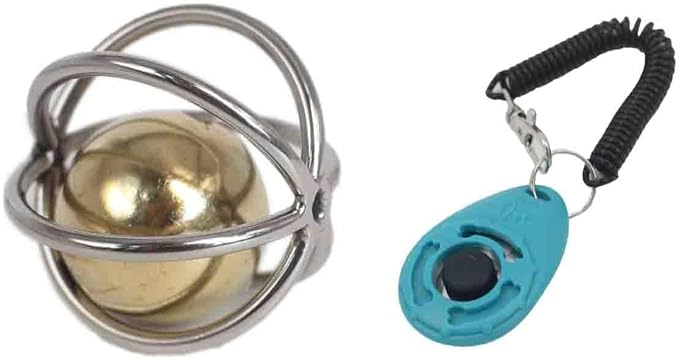 Fosrion Heavy Duty Stainless Steel Bird Toy for Large Parrots - Chew-Proof Foraging Ball with Bell for Macaws, Cockatoos, African Greys (Small Ball + Clicker)