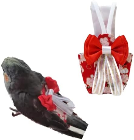 Bird Flight Suits Diapers for Monk Parakeets, Cockatiels, Parrot Clothes, Training Nappy Suit Liners (Large, Red-A)