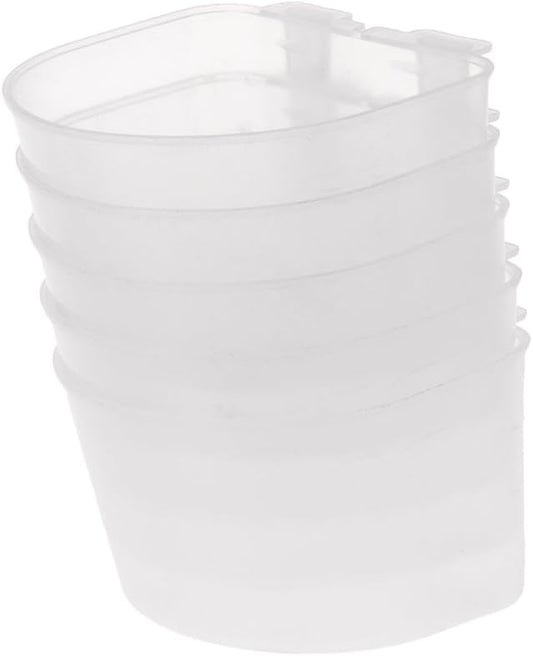 5 Pack Bird Feeding Cups Transparent Cage Hanging Bowls, Small Food Water Dish with Hook for Parakeet Cockatiel Finch, Pet Bowl