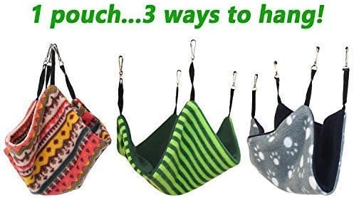 Parachute Pouch (Rainbow) - Hanging Fleece Cage Accessory Toy for Sugar Gliders, Marmosets, Rats, Hamsters, Flying Squirrels, Ferrets, Birds, Chinchillas, Parrots - Hammock, Tower, Bed, Nest Pouch
